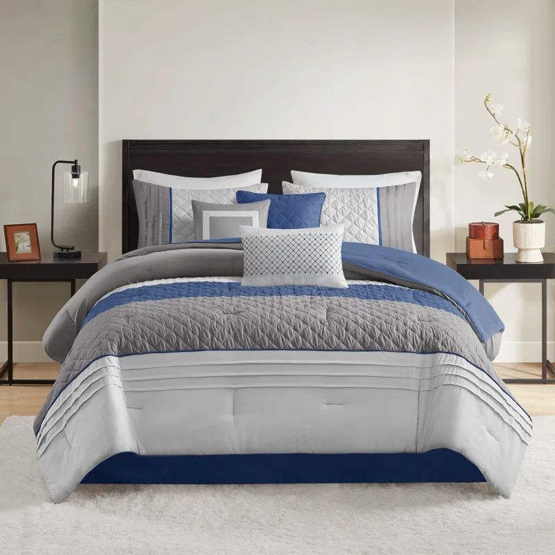King Blue Microfiber 7-Piece Modern Bedspread Set
