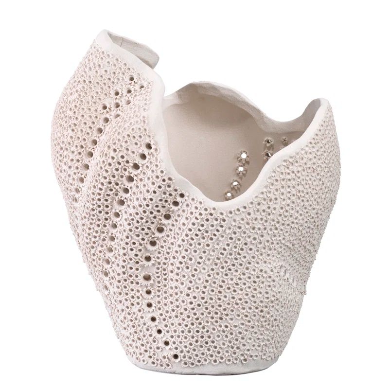 White Porcelain Decorative Table Vase with Perforated Design