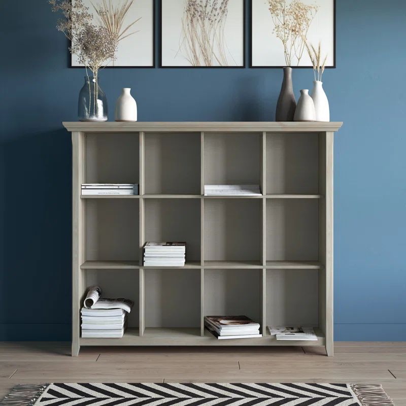 Distressed Gray Solid Wood 12-Cube Storage Unit