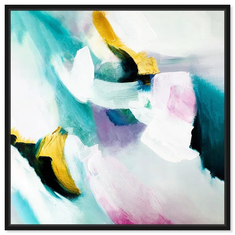 Blue Abstract Canvas Wall Art with Black Frame, 21 x 21 Inches