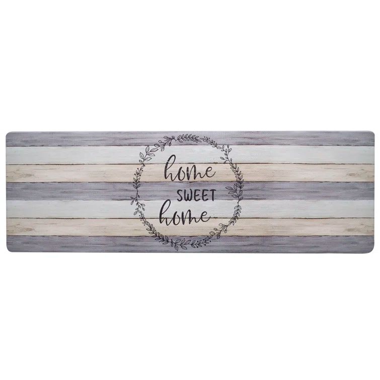 Home Sweet Home Grey and Beige PVC Anti-Fatigue Kitchen Mat