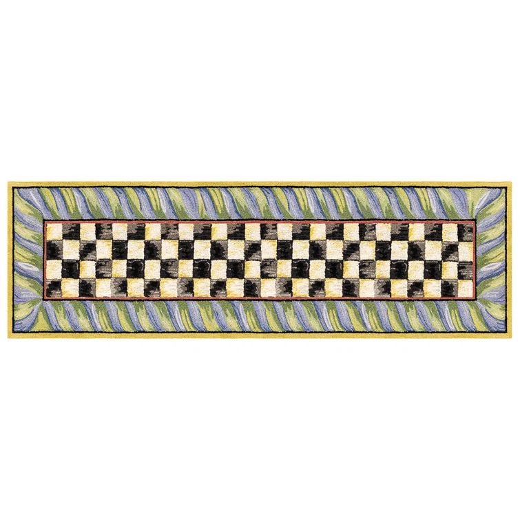 Hand Hooked Purple and Green Checkered Washable Runner Rug