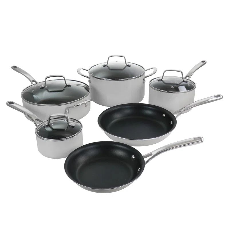 Linen White 10-Piece Nonstick Aluminum Cookware Set