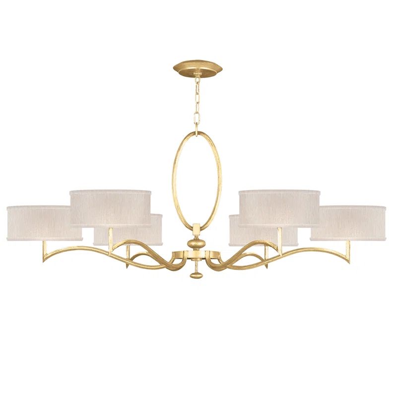 Gold Leaf Crystal 6-Light Chandelier with Beige Shades