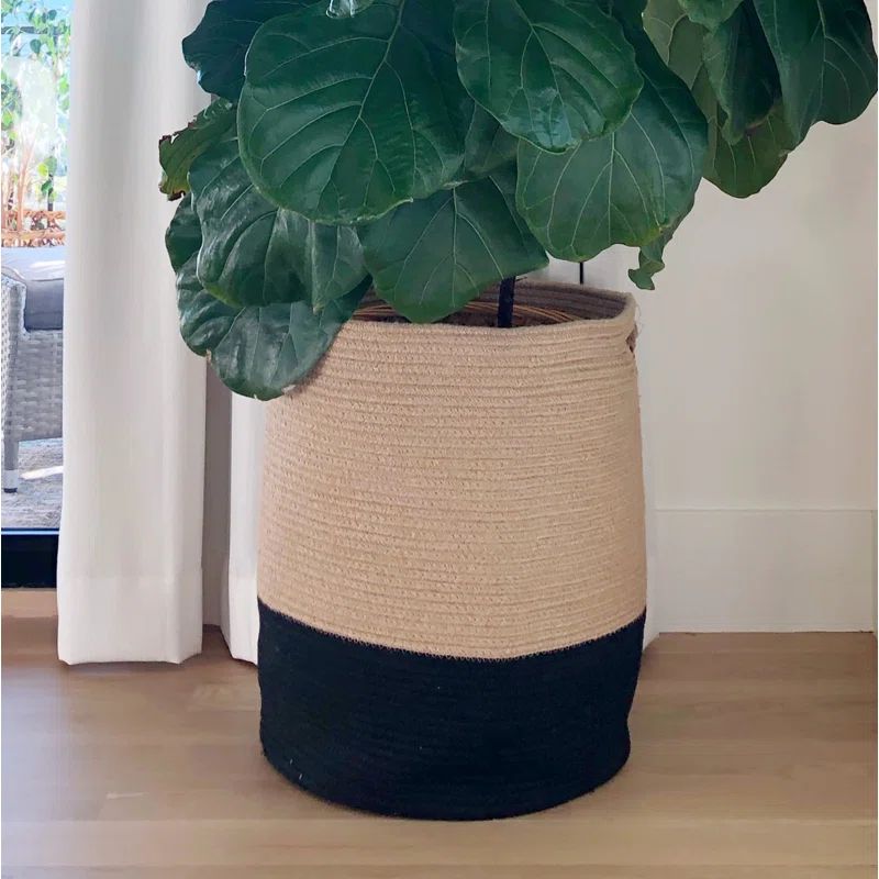 Chloe and Cotton XL Jute Black Round Storage Basket with Handles