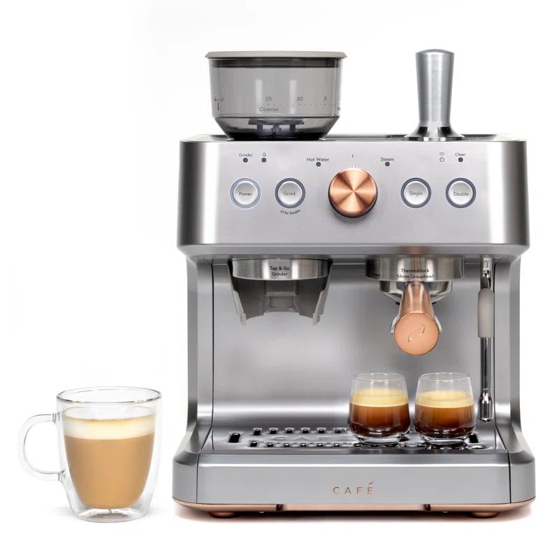 Steel Silver Semi-Automatic Espresso Machine with Built-In Grinder