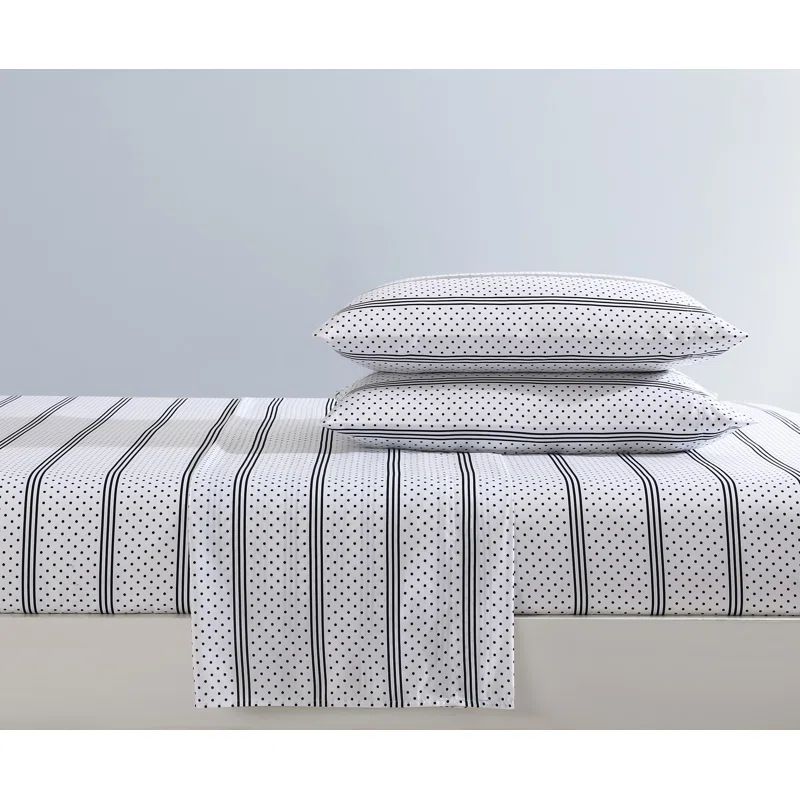 Black Twin Microfiber Sheet Set with Dots and Stripes