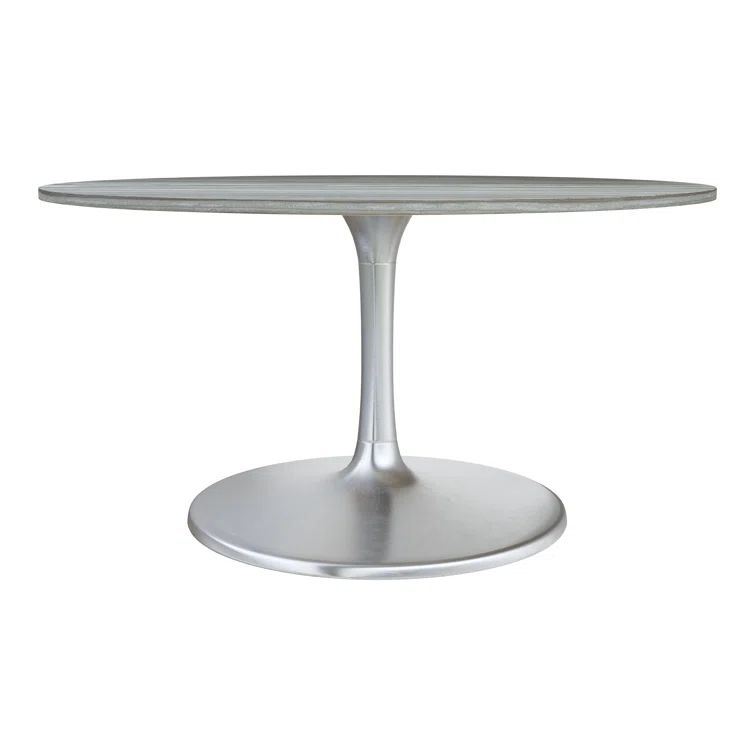 Star City 47" Round Marble Top Contemporary Dining Table in Gray & Silver