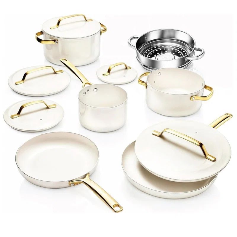 Cream and Gold 11-Piece Nonstick Aluminum Cookware Set