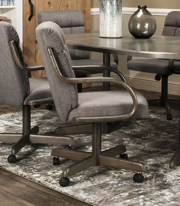 Driftwood Grey Swivel Tilt Arm Chair in Smoke Tweed Fabric