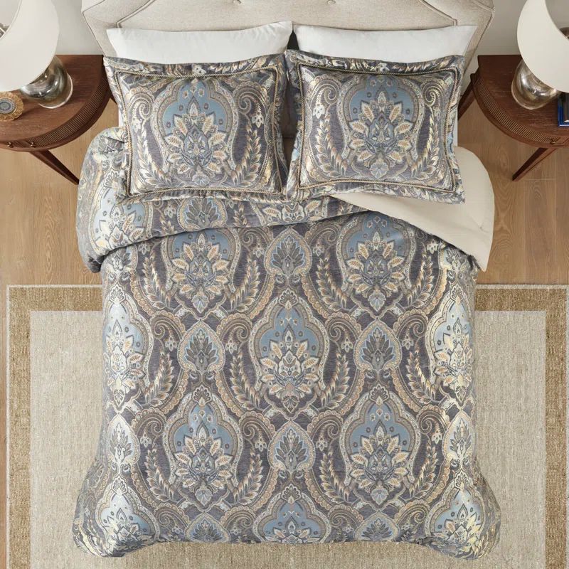 Julius Queen Taupe and Blue Microfiber Comforter Set