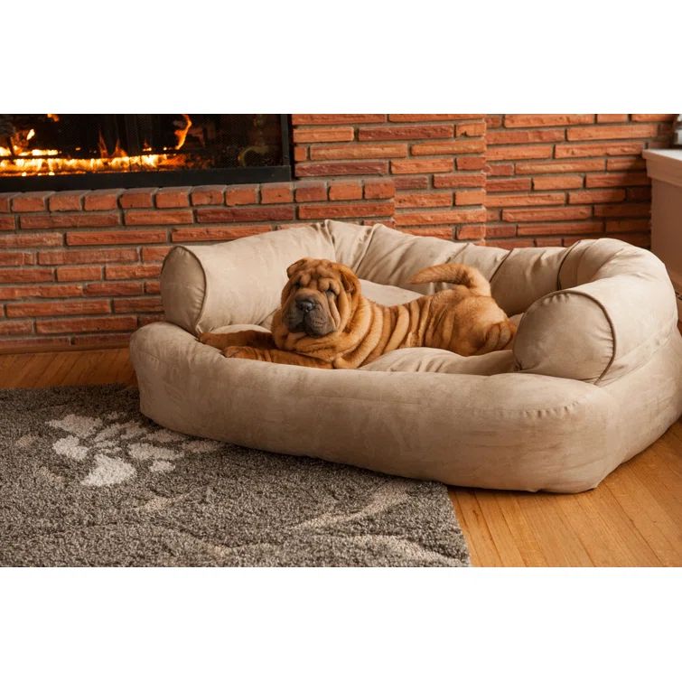 Small Buckskin Microsuede Overstuffed Orthopedic Dog Sofa
