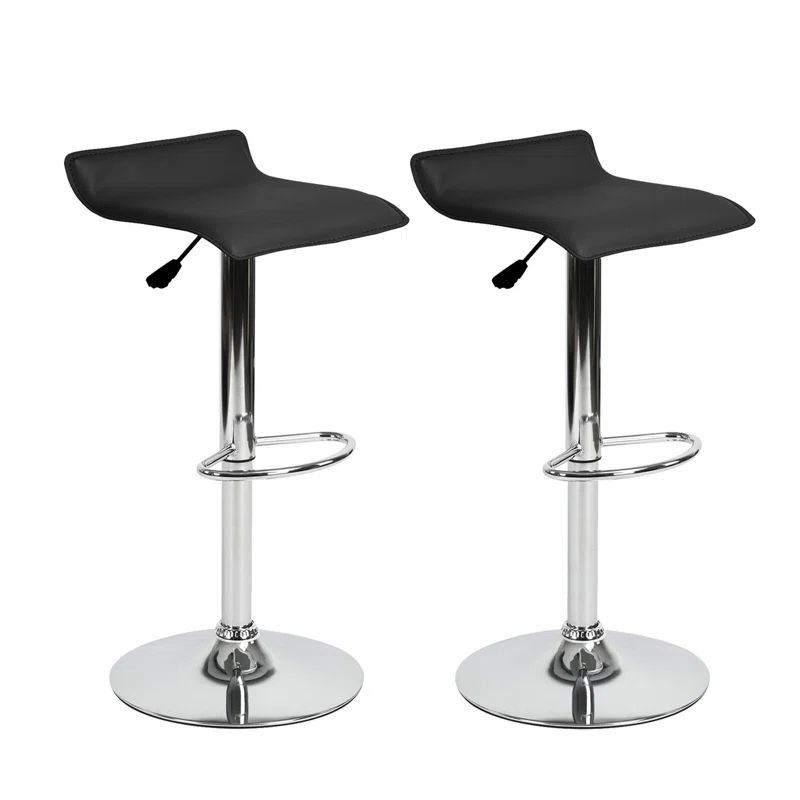Ale Black Adjustable Swivel Leather Bar Stool Set