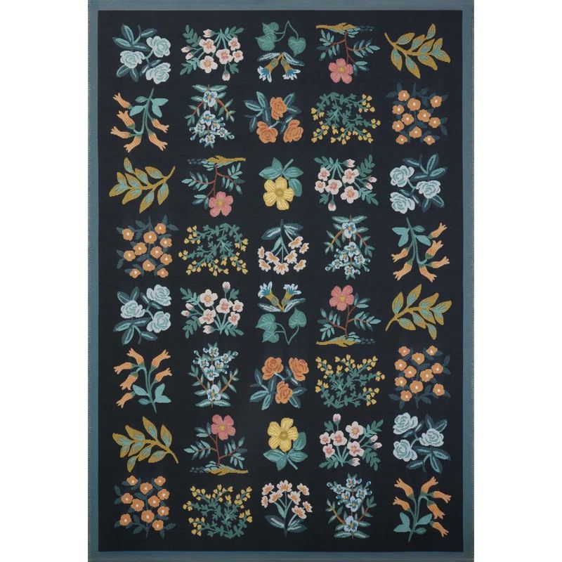 Perennial Black Floral Wool and Synthetic Area Rug 7'-10" x 11'-2"