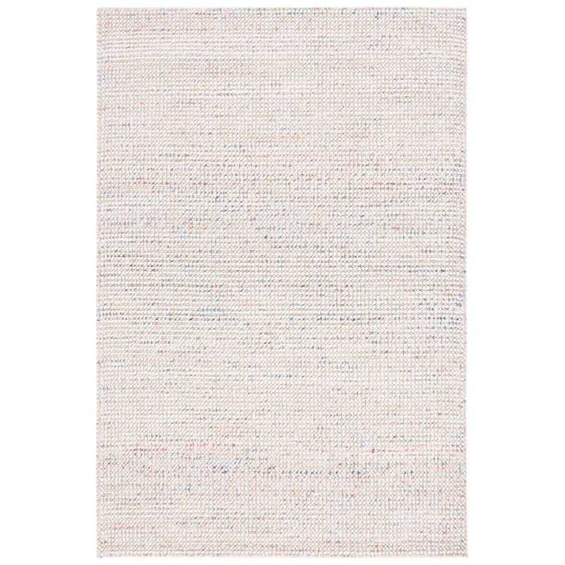 Ivory and Pink Handwoven Wool Rectangular Rug, 3' x 5'