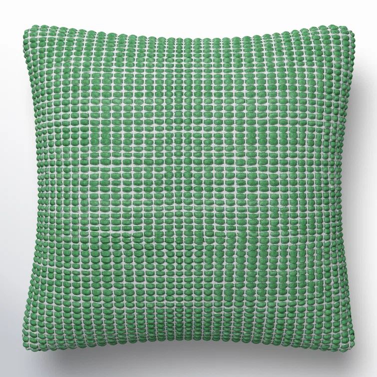 Green Wool and Cotton Square Throw Pillow, 18 x 18 Inch