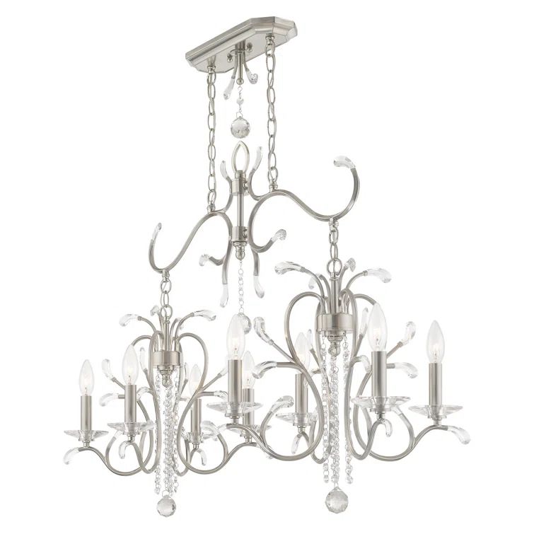 Brushed Nickel 8-Light Linear Chandelier with Crystal Accents