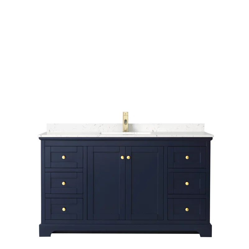 Avery 60'' Dark Blue Single Bathroom Vanity with Carrara Marble Top
