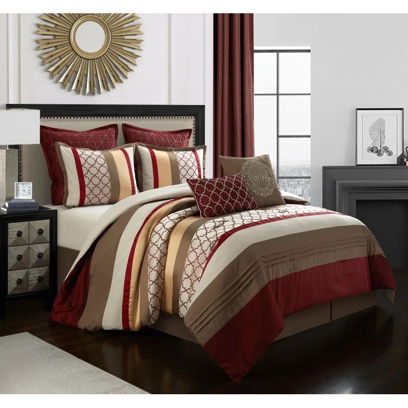 California King Red and Taupe Polyester Comforter Set