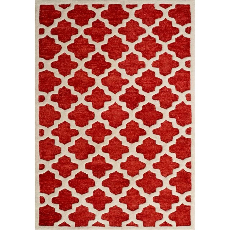 Handmade Rose Geometric Wool and Polyester Rug 4' x 6'