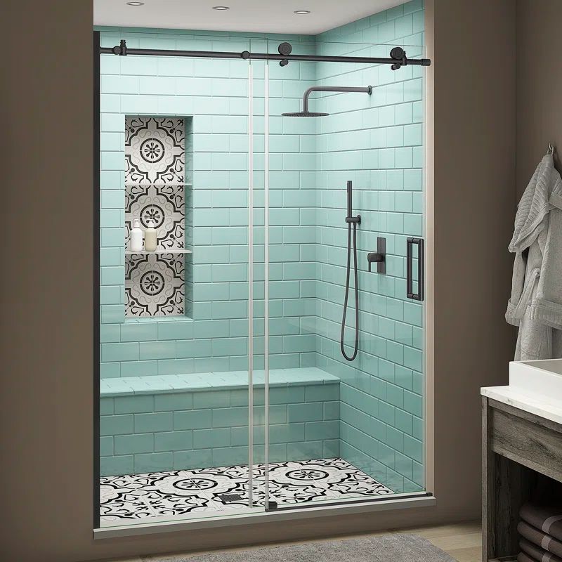 Coraline XL 56" x 80" Matte Black Frameless Sliding Shower Door