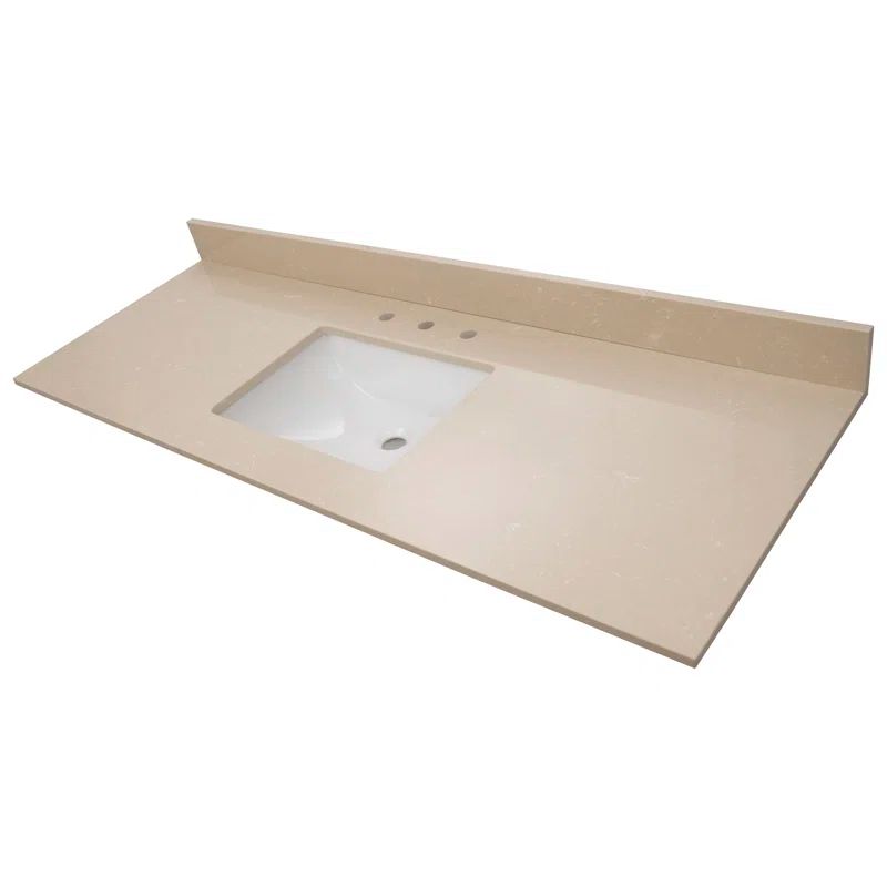 Cosmic Sand 61" Beige Engineered Marble Vanity Top with White Rectangular Sink