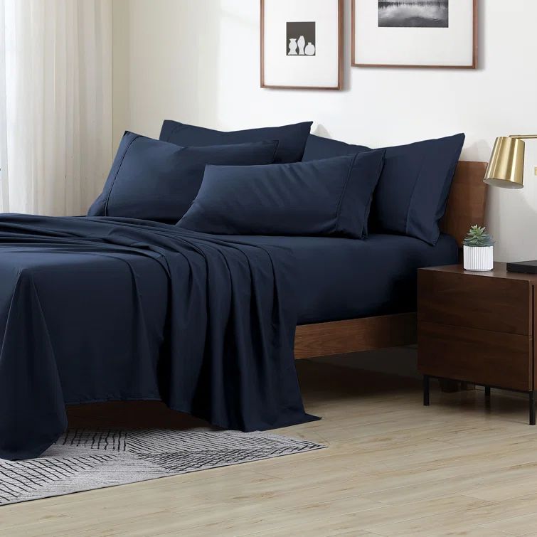 California King Navy Cotton Microfiber Sheet Set