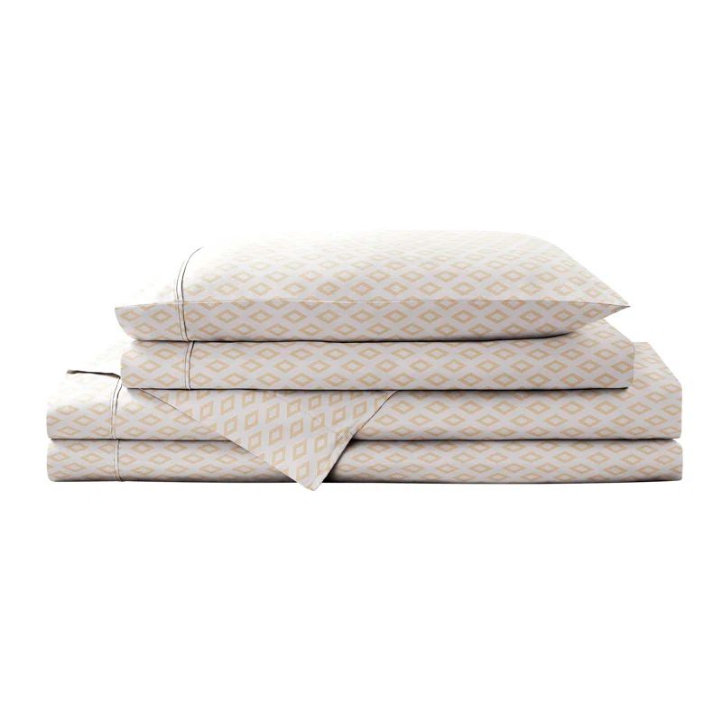 Queen Mustard Diamond Cotton Percale Sheet Set