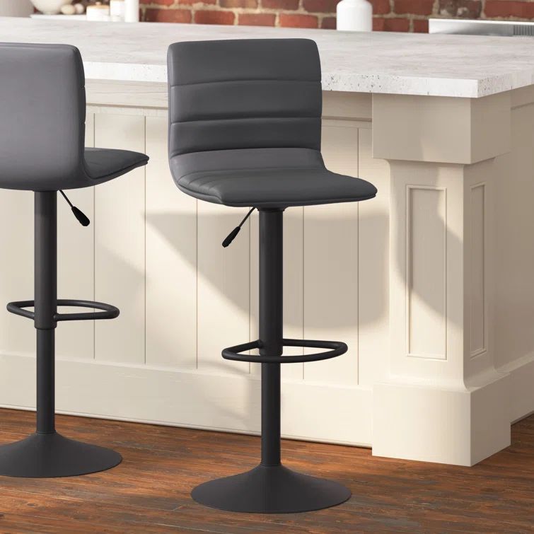 Gray Adjustable Swivel Bar Stool with Metal Frame