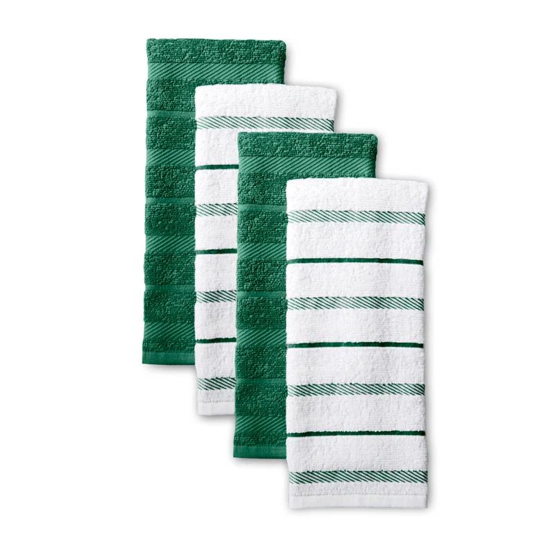 Albany Dark Green and White Cotton Kitchen Towel Set of Four