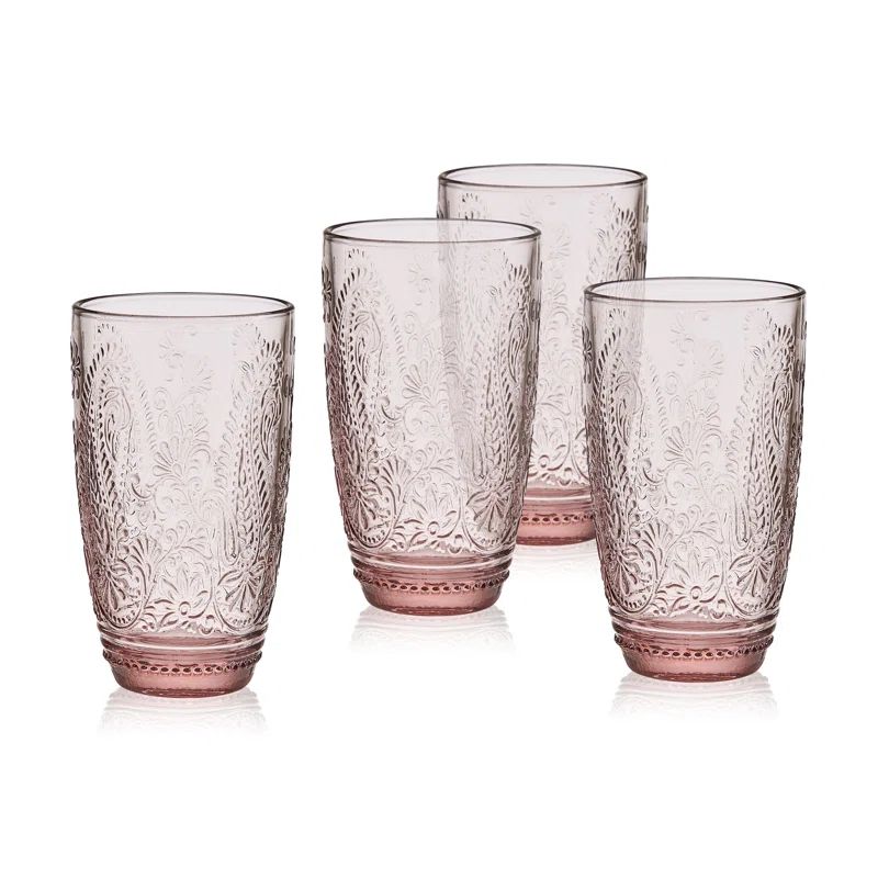 Blush Pink Embossed Glass Highball Set of Four