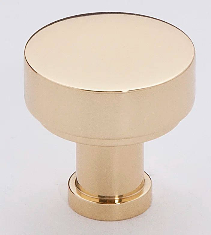 Glossy Unlacquered Brass Round Cabinet Knob with Mounting Hardware