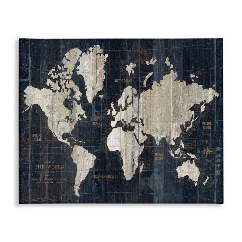 Distressed Antique World Map Canvas Print, 16 x 20