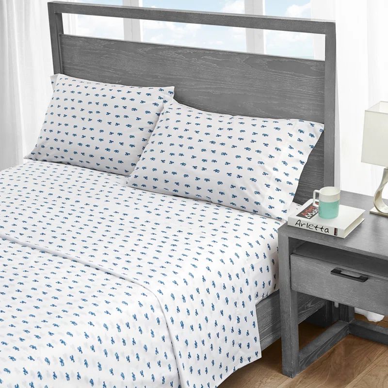 Cloyster Blue Cotton Percale Full Sheet Set with Pillowcases
