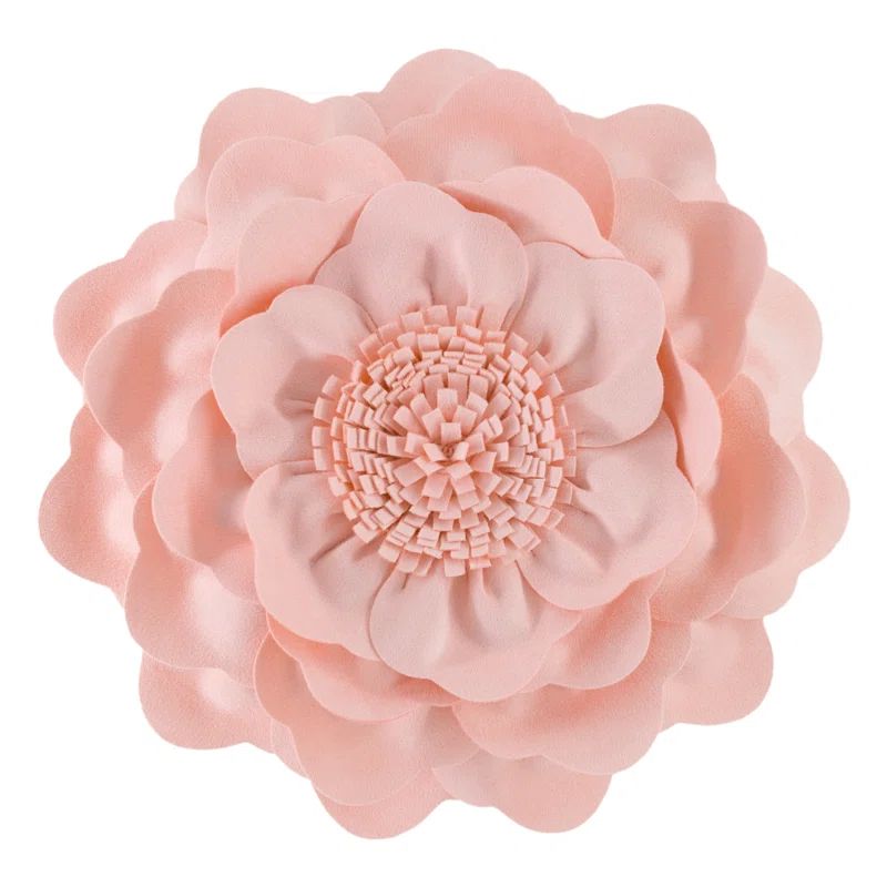 Pink 14-Inch Round Floral Polyester Throw Pillow