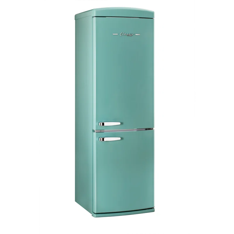 Ocean Mist Turquoise Retro Bottom Freezer Refrigerator with Ice Maker