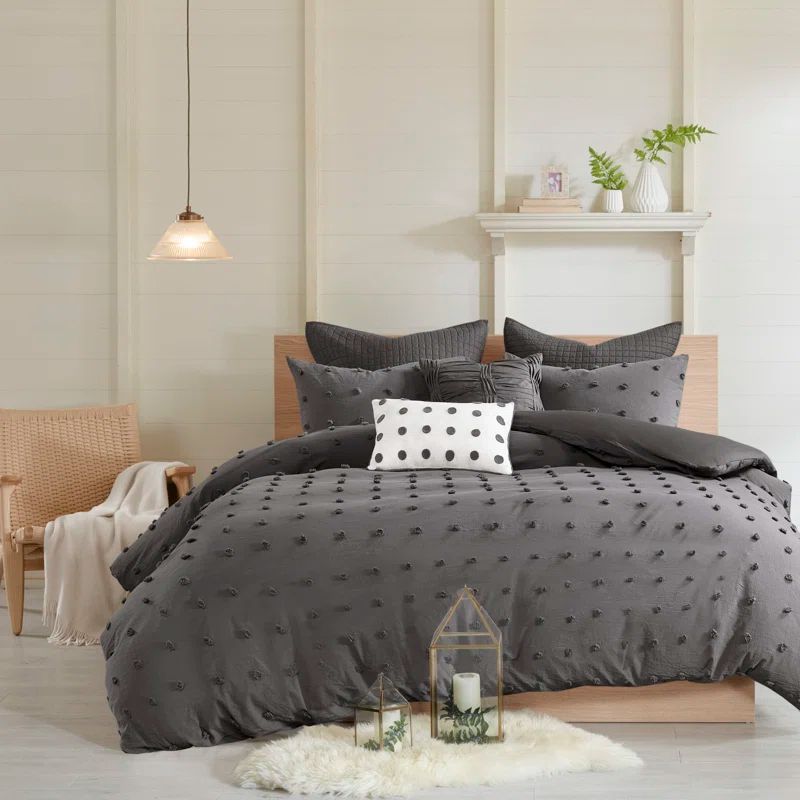 Charcoal Cotton Jacquard King/Cal King Duvet Cover Set with Shams