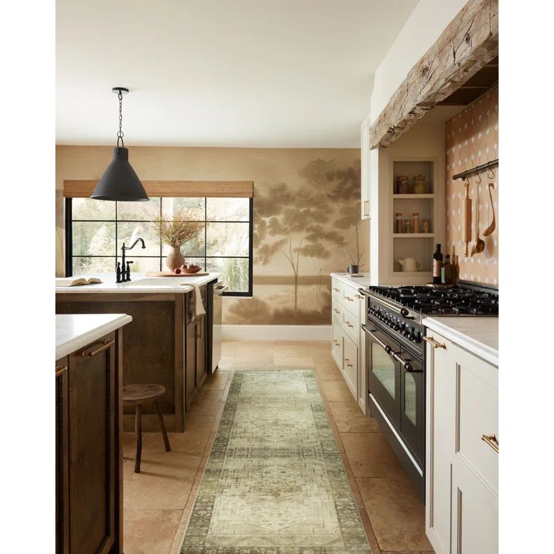 Natural Granite Ivory Polyester Washable Runner Rug 2'6" x 12'