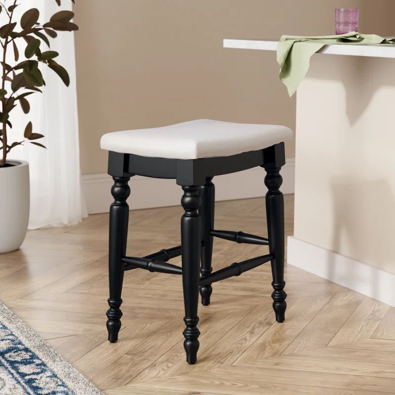Marino 25" Black Wood Elegant Backless Counter Stool