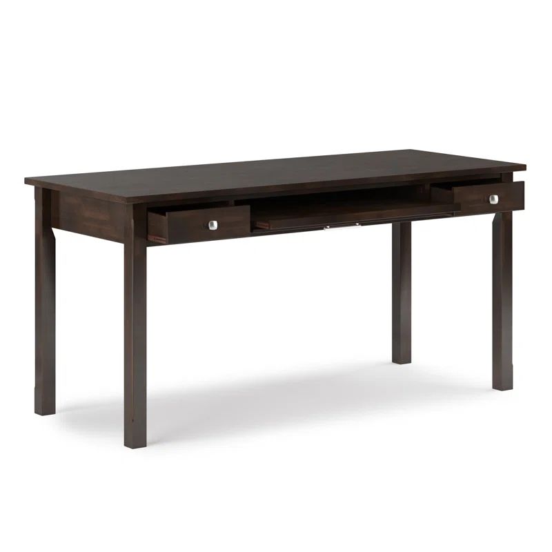 Tobacco Brown Solid Wood Desk with Drawers and Keyboard Tray