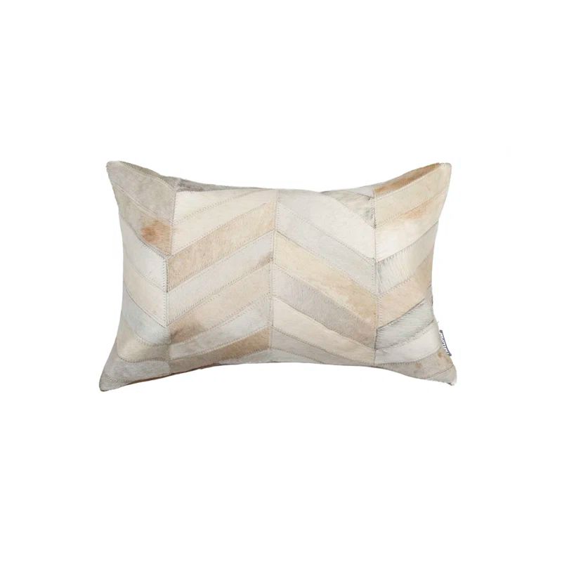 Natural Chevron Cowhide Leather Lumbar Pillow 12x20