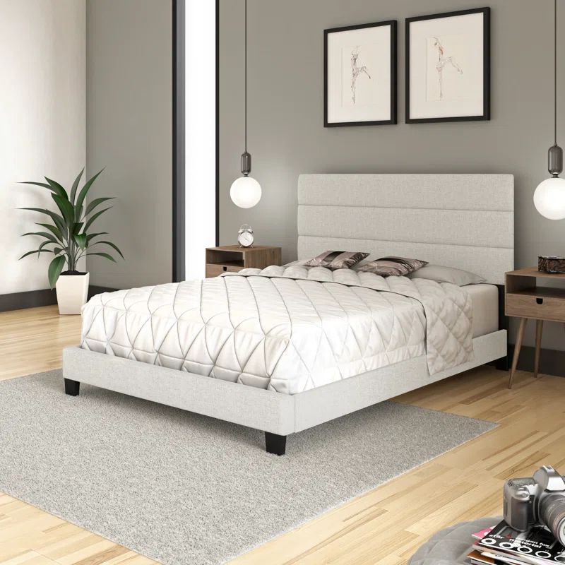 Ravenna Egg Shell Linen Upholstered Full Platform Bed with Tufted Headboard