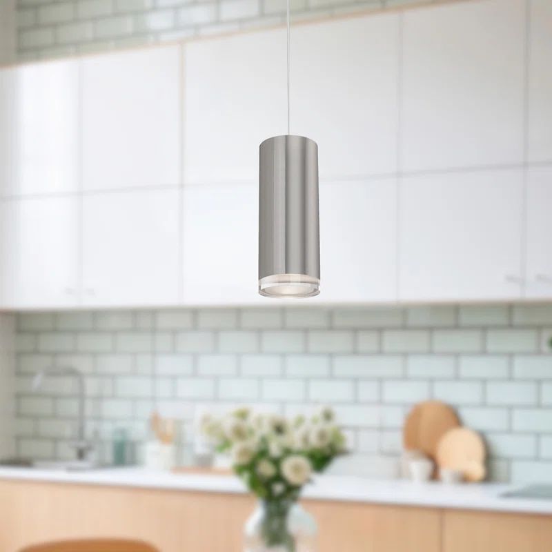 Brushed Nickel 7.5" LED Pendant Light with Crystal Accent