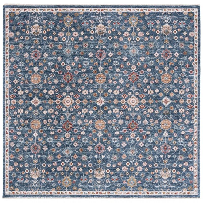 Navy and Ivory Square Hand-Knotted Synthetic Rug, 79" x 79"