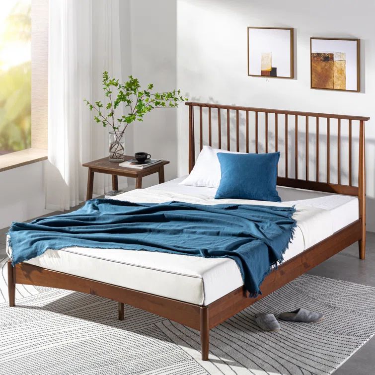 Full Mid-Century Modern Brown Wood Platform Bed