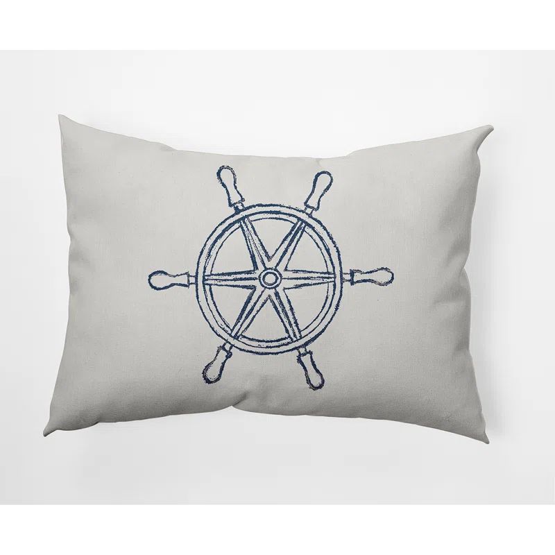 Nautical Blue Ship Wheel Polyester Decorative Pillow 14" x 20"