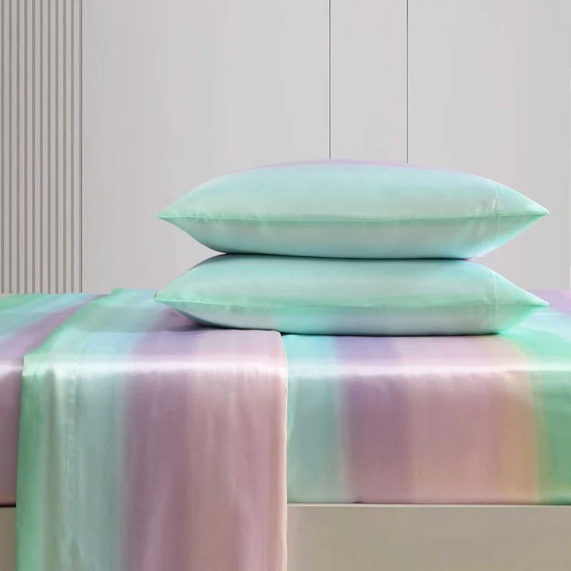 Pastel Ombre Blue Satin Twin XL Bedding Set