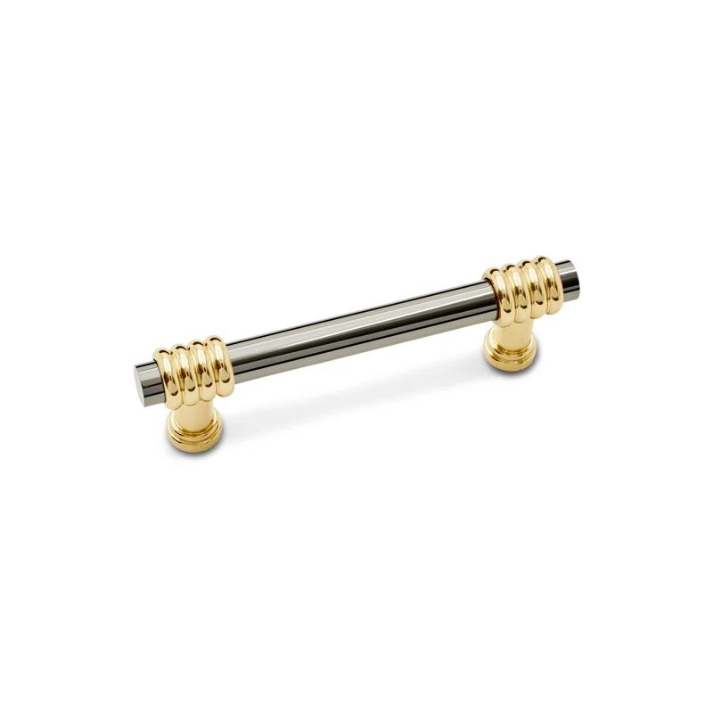 Modern Polished Nickel and Brass Bar Pull with Mounting Hardware