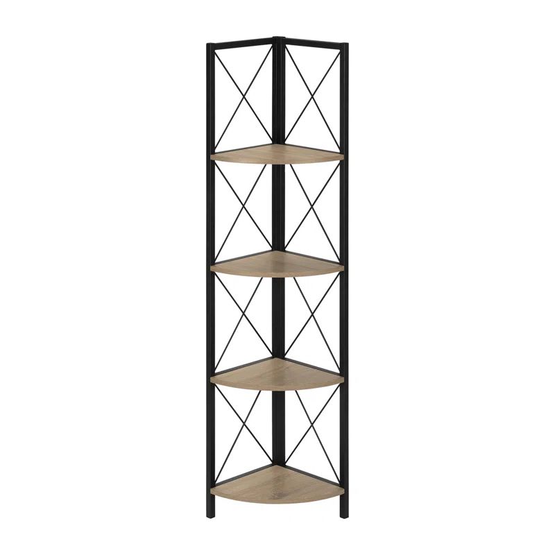 Dark Taupe and Black 4-Tier Corner Etagere Bookcase