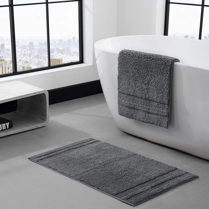 Eden Plush Gray Cotton Reversible 2-Piece Bath Rug Set